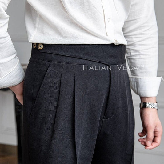 Charcoal Black Classic Buttoned Gurkha Pants by Italian Vega®