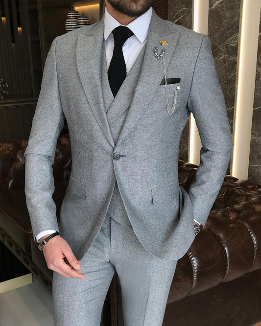 ITALIAN STYLE SLIM FIT MEN'S SUIT ASH GREY