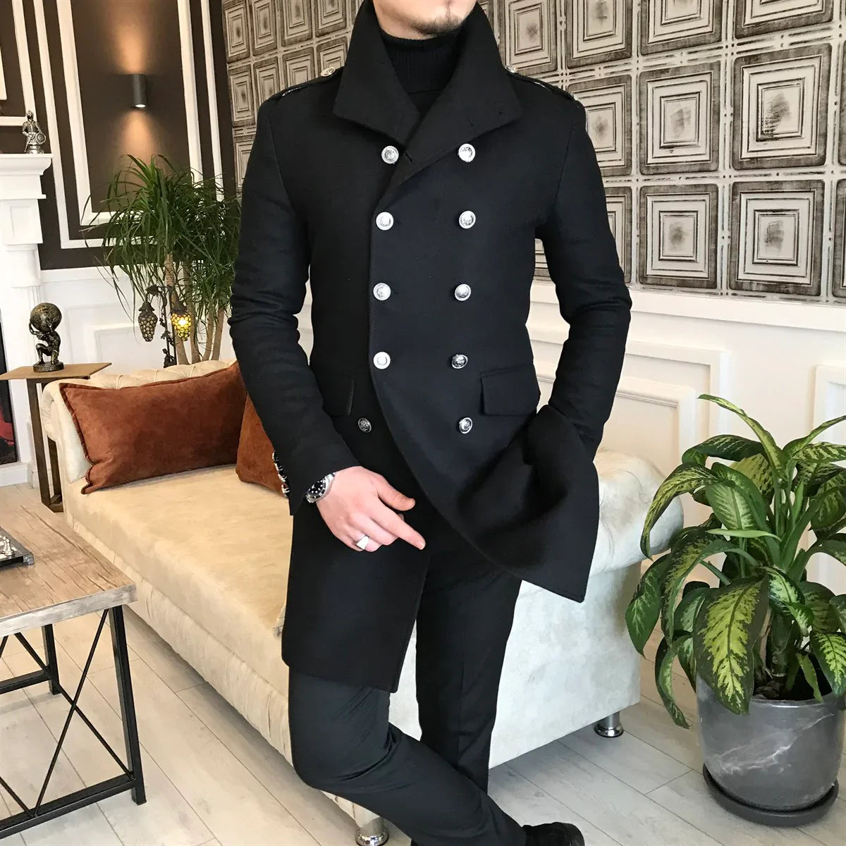 Alaska Black Double Breasted Coat